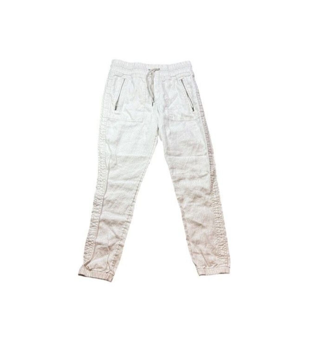 Athleta Linen Pants Womens Size 2 Cabo Linen White Leopard Joggers Beach Boho